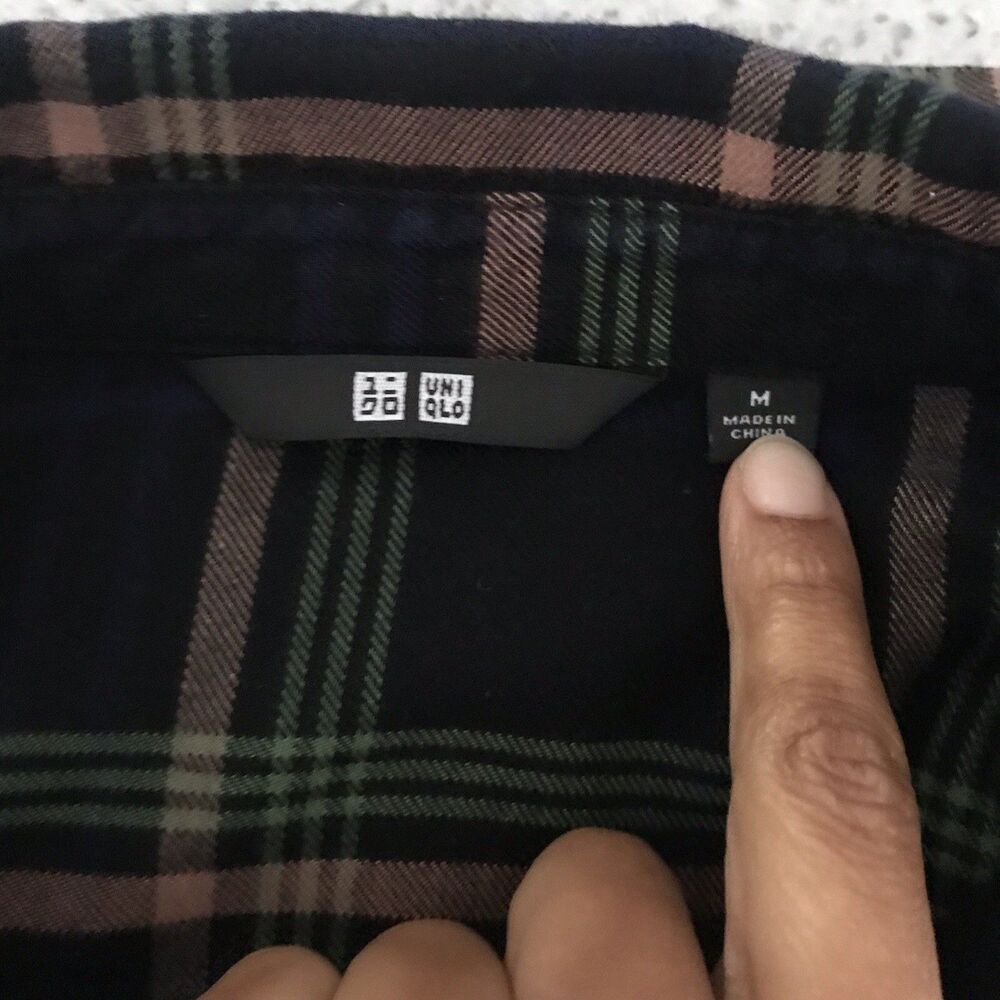 Uniqlo Navy Plaid Flannel Long Sleeve Drop Waist Casual Shirt Dress NWOT M - Picture 10 of 10